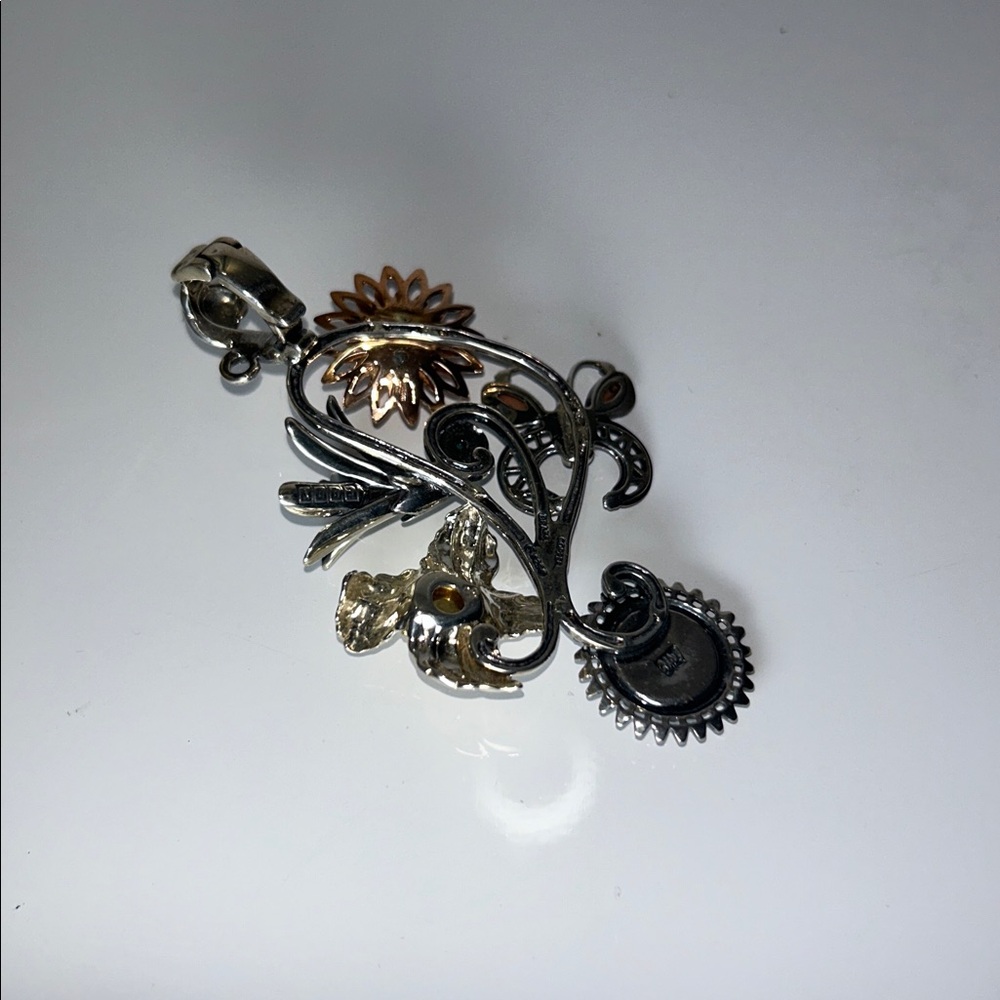 NWOT Carolyn Pollack Sterling Silver Multi Gemstone Floral Enhancer Pendant - Picture 4 of 8